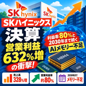 SKハイニックス営業利益632%増！利益率80%の衝撃と2030年まで続くAIメモリー不足【米国株Podcast】