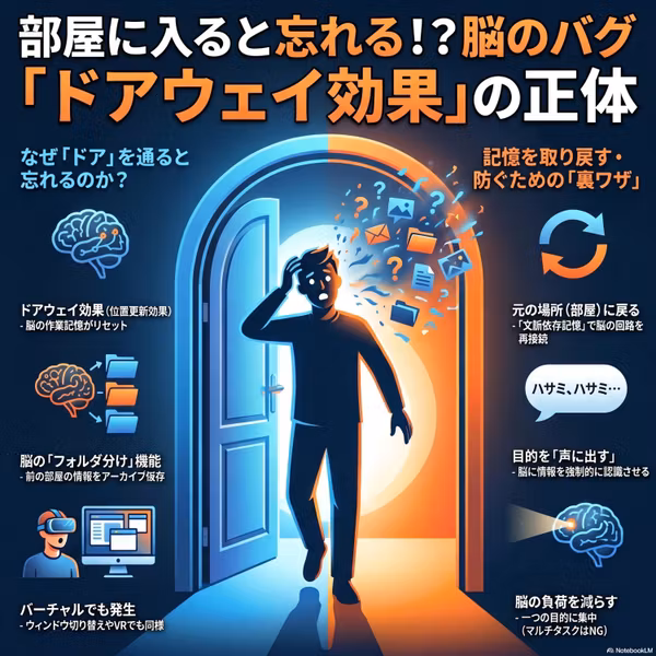 【脳のバグ】部屋に入った瞬間「何しに来たか忘れる」のはなぜ？記憶が消える「ドアウェイ効果」の謎と対策