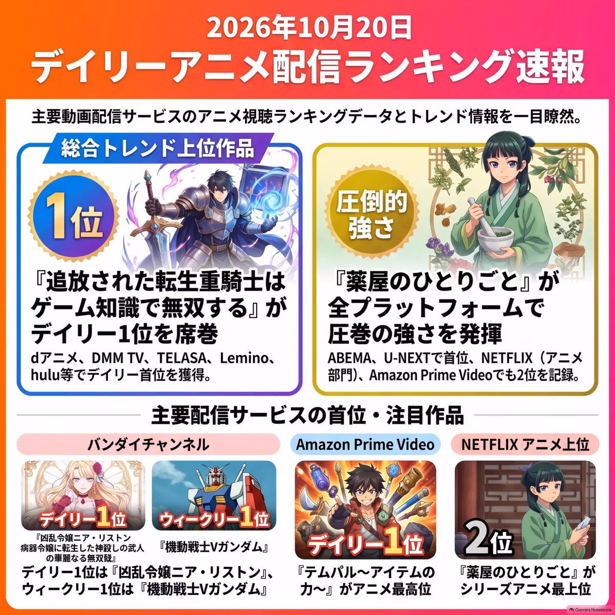 2026/10/20 - Daily SVOD Anime Ranking｜配信14社ランキングと覇権アニメのメカニズム