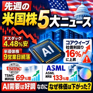 【米国株5大ニュース】ナスダック4.48%安！半導体9日続落、コアウィーブ社債利回り16%の衝撃