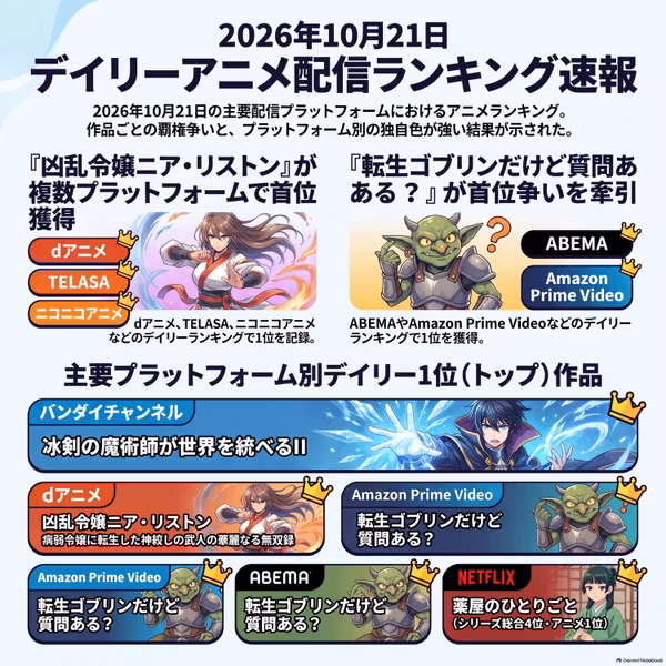 2026/10/21 - Daily SVOD Anime Ranking｜30年前のVガンダムが最新作に勝つ理由