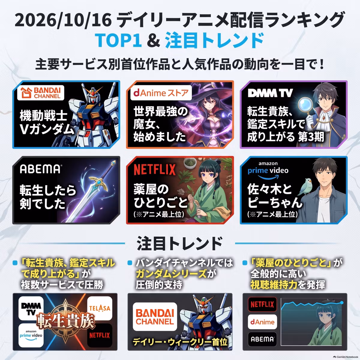 2026/10/16 - Daily SVOD Anime Ranking｜10月16日アニメ配信ランキングのカラクリ