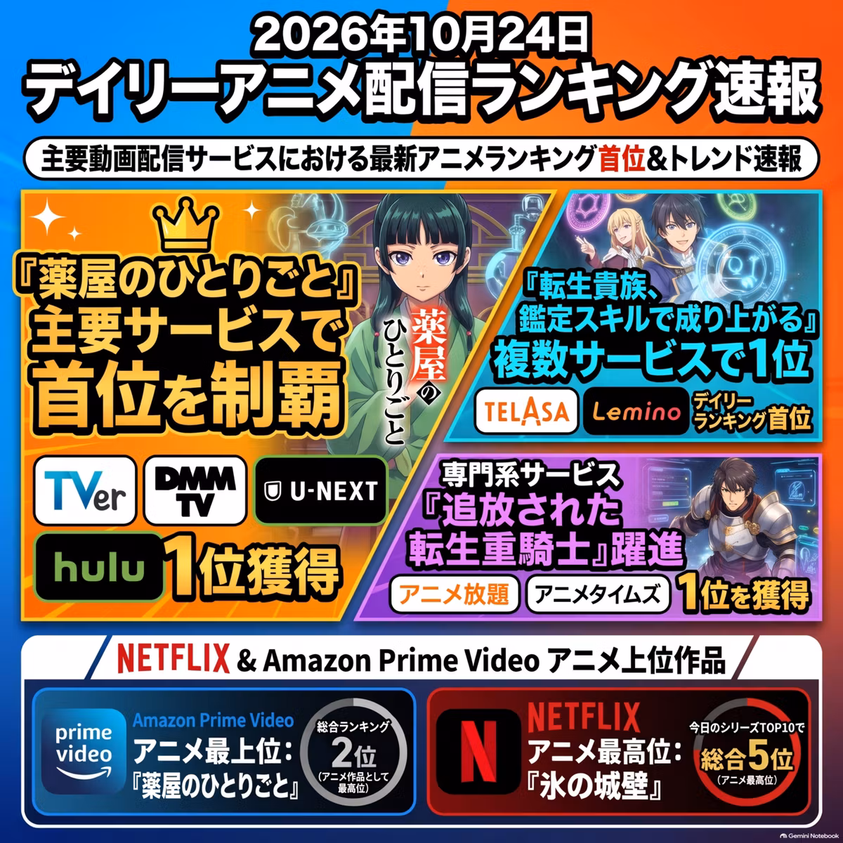 2026/10/24 - Daily SVOD Anime Ranking｜アニメランキングを動かす最新話ブーストの正体