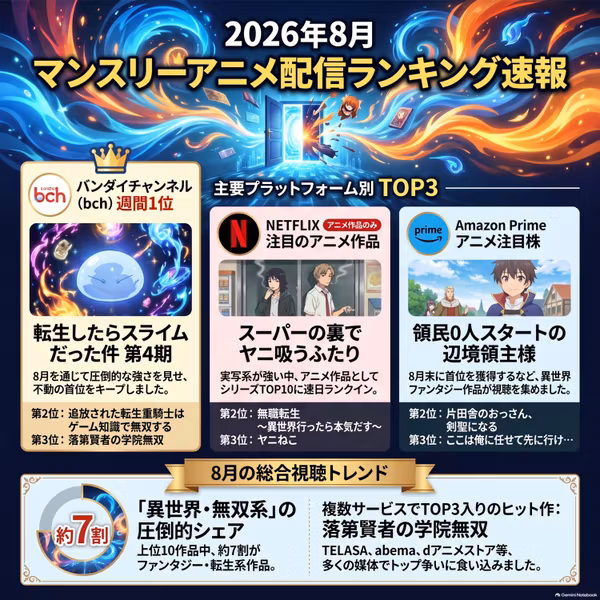 2026/08 - Monthly SVOD Anime Ranking｜全配信サイト共通の異常な覇権アニメ