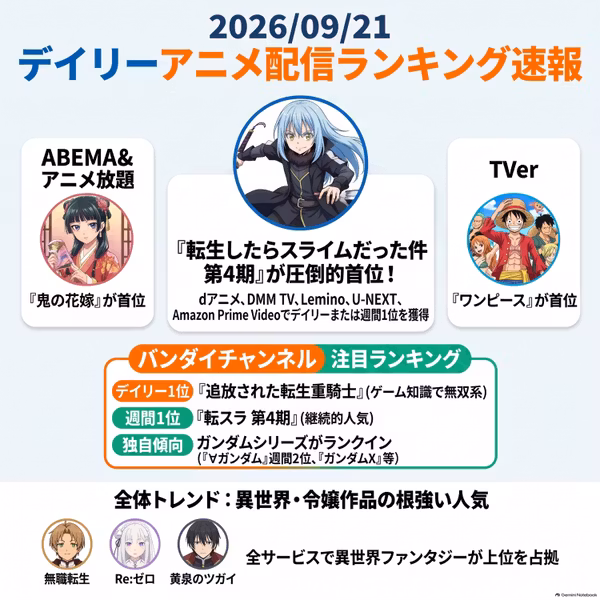 2026/09/21 - Daily SVOD Anime Ranking｜アルゴリズムが操る連休のアニメ人気