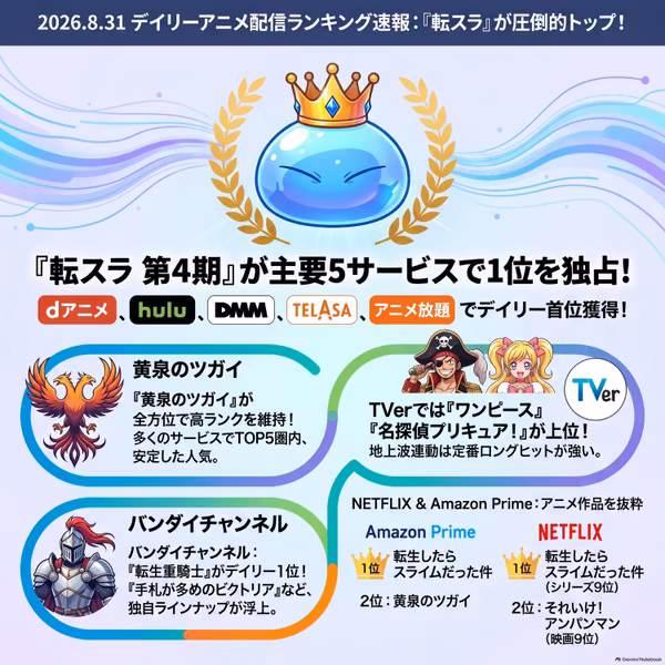 2026/08/31 - Daily SVOD Anime Ranking｜リゼロが週末1位に躍り出た理由