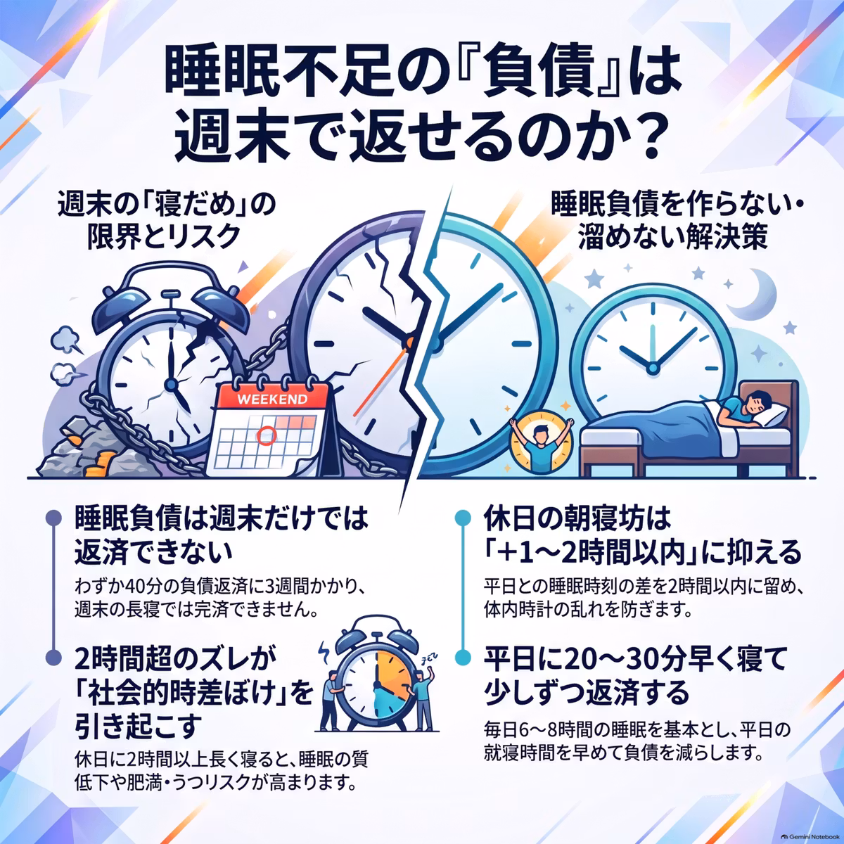 週末の寝溜めで脳のゴミは取れない？睡眠負債とソーシャル・ジェットラグの真実