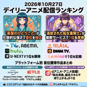 2026/10/27 - Daily SVOD Anime Ranking｜視聴完了率で決まるアニメ配信ランキング