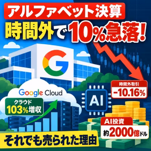 アルファベット決算で株価10%急落！クラウド103%増収でも売られた理由とは？AI投資2000億ドルの衝撃