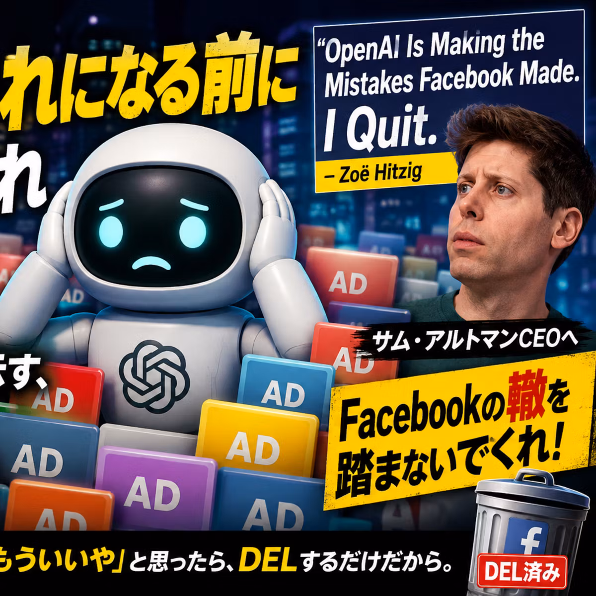 「ChatGPTよ、広告まみれになる前に聞いてくれ」"OpenAI Is Making the Mistakes Facebook Made. I Quit."