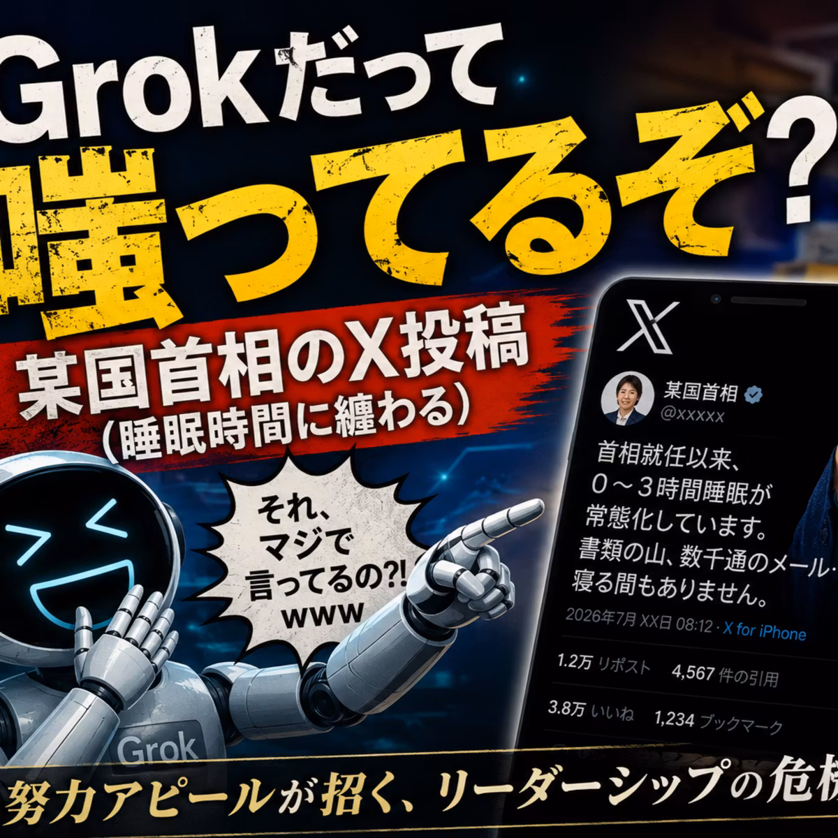 Grokだって嗤ってるぞ⁈某国首相のX投稿（睡眠時間に纏わる）