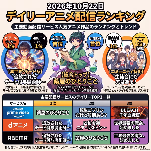 2026/10/22 - Daily SVOD Anime Ranking｜曜日に支配される配信アニメランキング