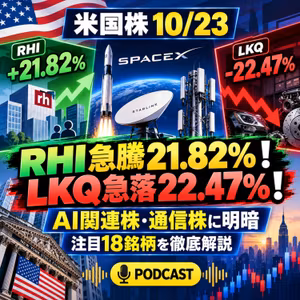 【米国株10/23】RHI急騰21.82％！LKQ急落22.47％！AI関連株・通信株に明暗｜注目18銘柄を徹底解説