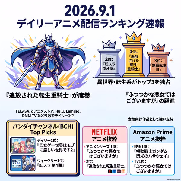 2026/09/01 - Daily SVOD Anime Ranking14サイトで1位を独占した重騎士
