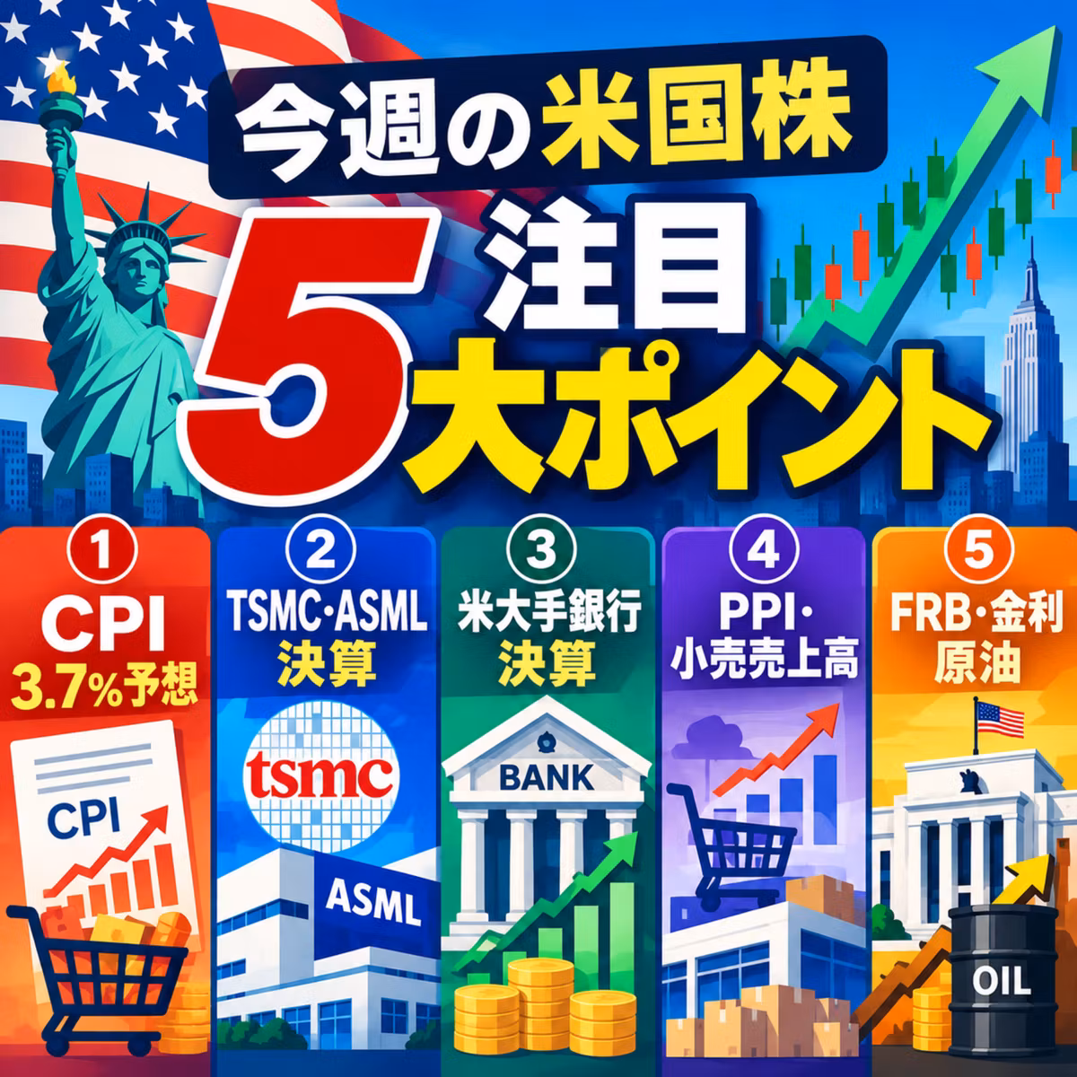 【今週の米国株 注目5大ポイント】CPI3.7%予想とTSMC決算！エヌビディア・AI半導体株への影響は？